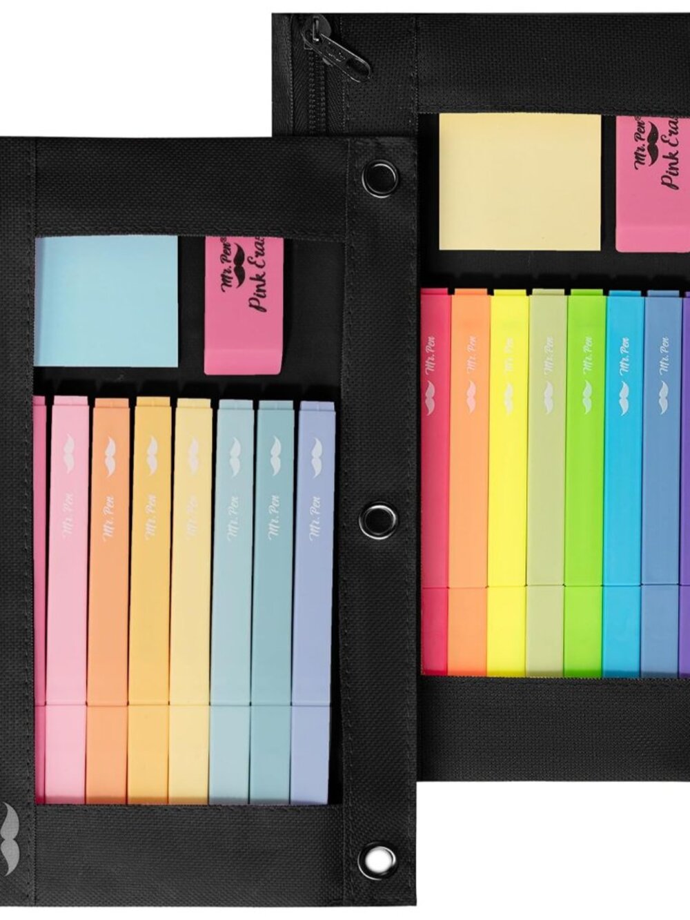 Pencil Pouch for 3 Ring Binder, 2 Pack, 10"x6.75", Smooth Zipper